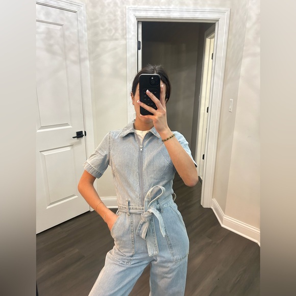 Women's Light Blue Denim Jumpsuit - Picture 5 of 6